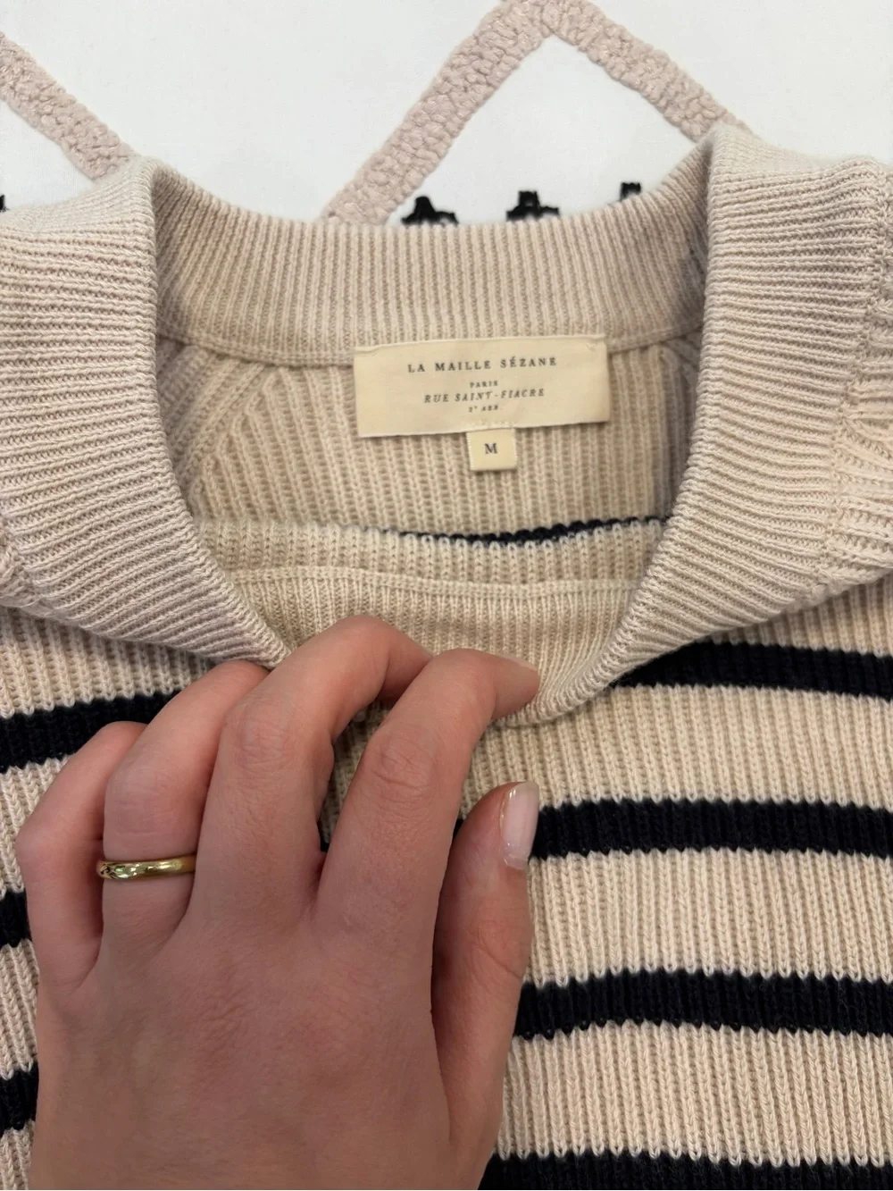 Sezane Beige and Black Striped Crewneck Sweater - Picture 3 of 5